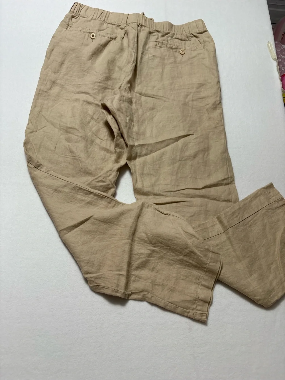 Quince Beige 100% Linen-Blend Relaxed Trousers size L